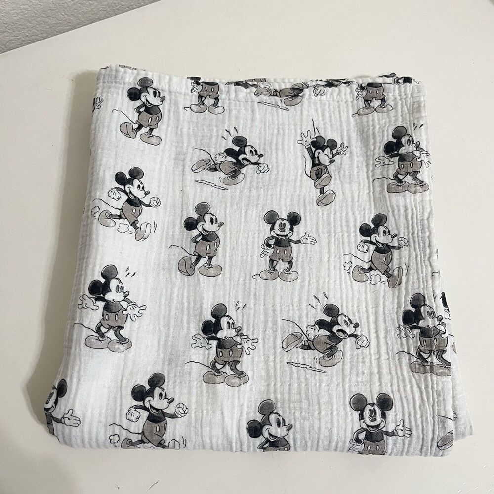 Pottery Barn Kids Disney Mickey Mouse Muslin Swaddle Baby Blanket Lovey Organic